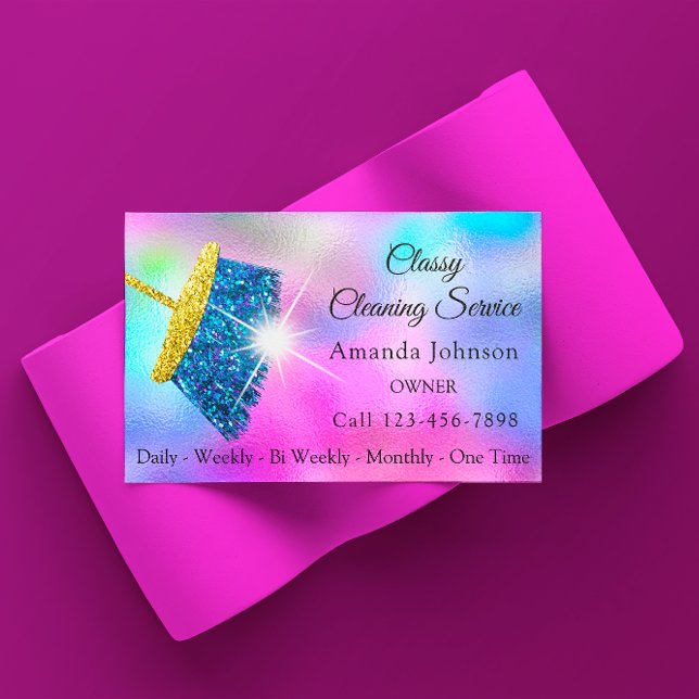 Carte De Visite Service De Nettoyage Classique Maid Gold Blue Ocea (Classy Cleaning Service Maid Gold Blue Ocean Pink Business Card)