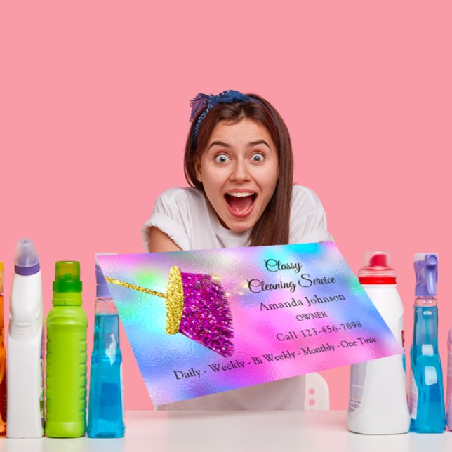 Carte De Visite Service De Nettoyage Classique Maid Gold Fuchsia R (Classy Cleaning Service Maid Gold Fuchsia Pink Business Card)