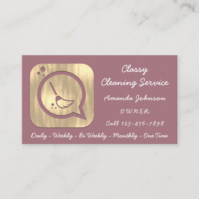 Carte De Visite Service De Nettoyage Classique Maid Gold Groom Ros (Devant)