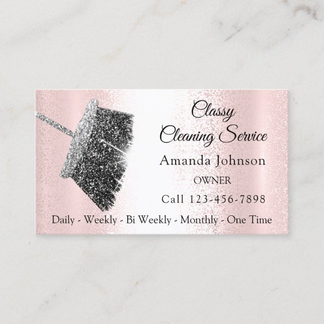 Carte De Visite Service De Nettoyage Classique Maid Grey Rose Arge (Devant)