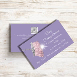 Carte De Visite Service de nettoyage classique Maid Purple Silver