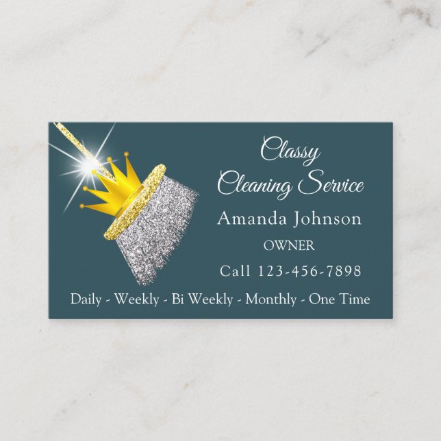 Carte De Visite Service de nettoyage classique Maid Turquoise Gold (Devant)
