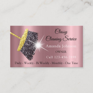 Carte De Visite Service De Nettoyage Classique Rose D'Argent Gris 