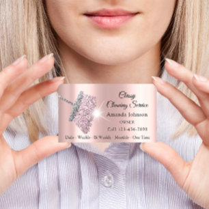 Carte De Visite Service De Nettoyage Classique Rose Maid Gold Silv
