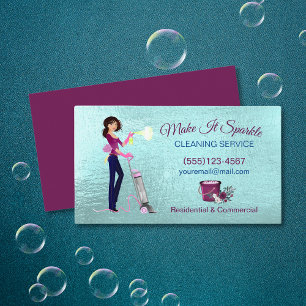 Carte De Visite Service De Nettoyage De Cartoon Maid Turquoise