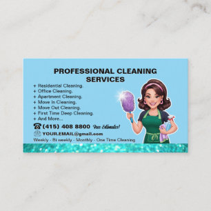 Carte De Visite Service de nettoyage de la dame Janitorial Maid Bl