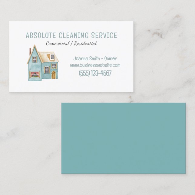 Carte De Visite Service de nettoyage de la maison Aquarelle (Devant / Derrière)