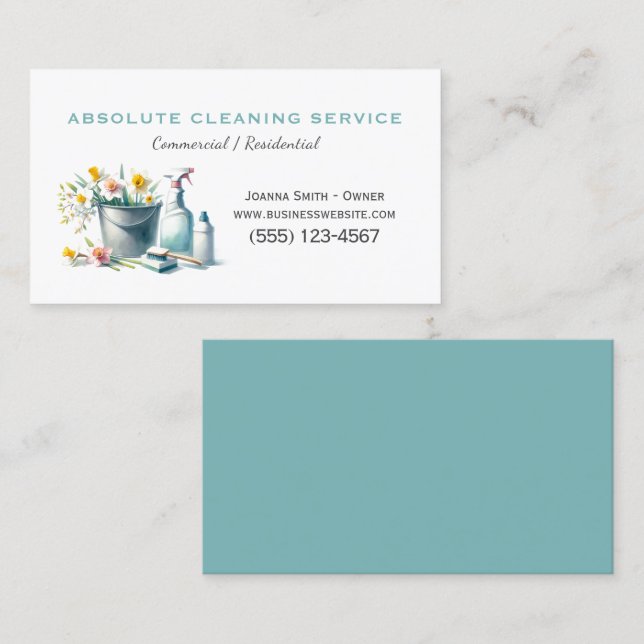Carte De Visite Service de nettoyage de la maison Aquarelle (Devant / Derrière)