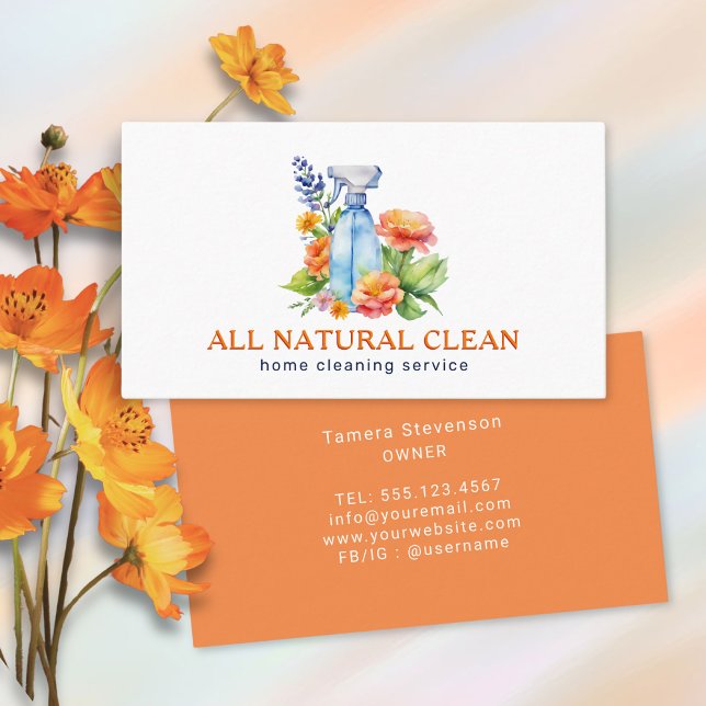 Carte De Visite Service de nettoyage de la maison Floral naturel (Créateur téléchargé)
