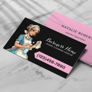 Carte De Visite Service de nettoyage de la maison Noir et rose