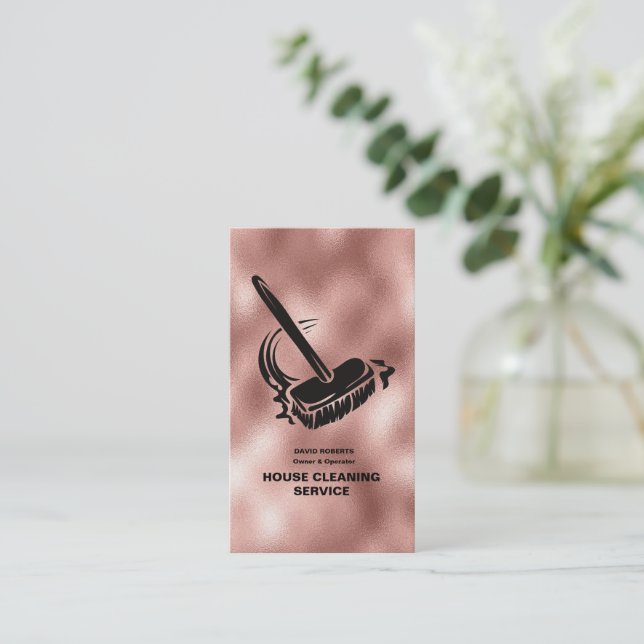 Carte De Visite Service de nettoyage de la maison Rose Gold Cleane (Debout devant)