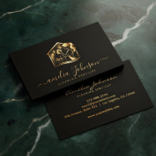 Carte De Visite Service de nettoyage de luxe   Logo Gold Housekeep