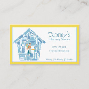 Carte De Visite Service de nettoyage de maison bleu et jaune Busin
