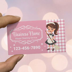 Carte De Visite Service De Nettoyage De Maison Cartoon Pink Paid