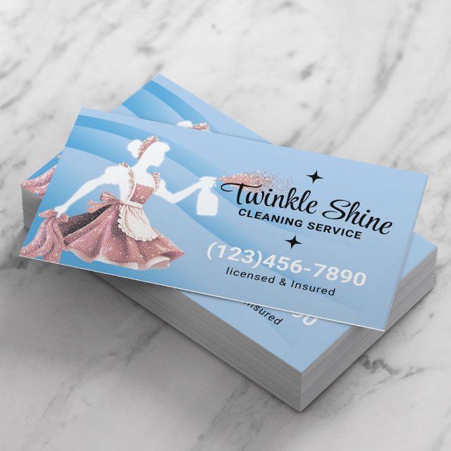 Carte De Visite Service De Nettoyage De Maison Courbes Bleues Mode (Créateur téléchargé)
