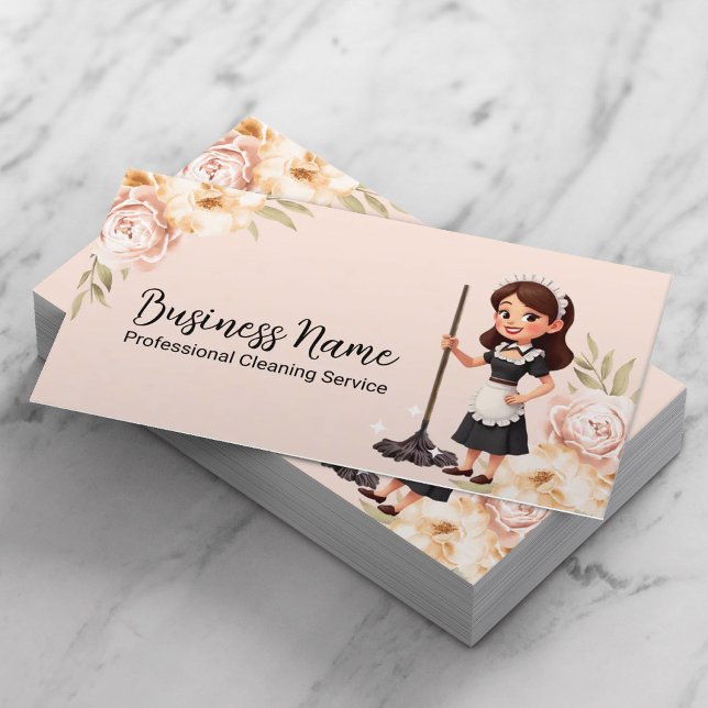 Carte De Visite Service De Nettoyage De Maison Cute Maid Floral (Créateur téléchargé)