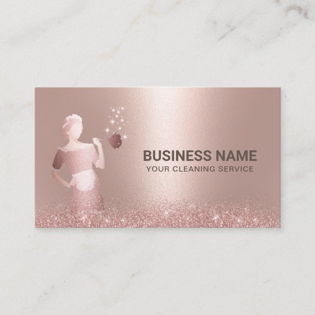 Carte De Visite Service de nettoyage de maison domestique Rose Par (Devant)