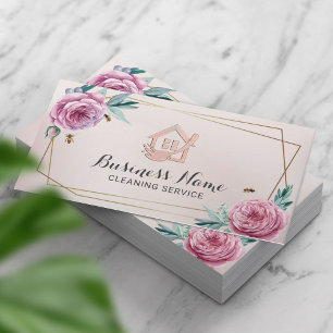 Carte De Visite Service de nettoyage de maison florale vintage Mén