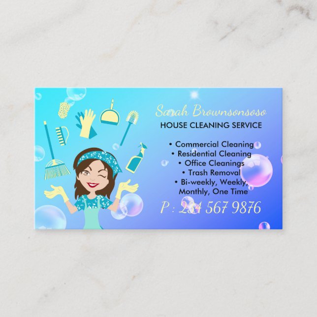 Carte De Visite Service De Nettoyage De Maison Maid De Cartoon Vio (Devant)