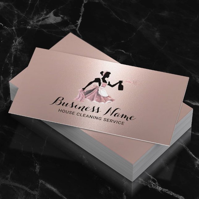 Carte De Visite Service de nettoyage de maison moderne Rose Gold t (Créateur téléchargé)