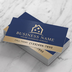 Carte De Visite Service de nettoyage de maison Navy Gold Ménage