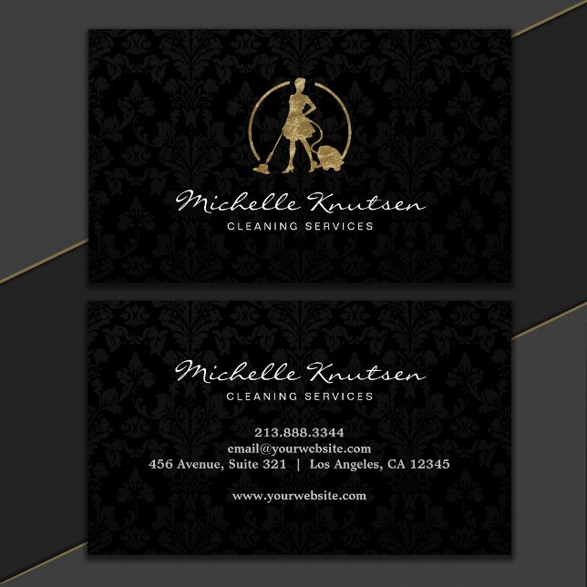 Carte De Visite Service de nettoyage de maison professionnel Noir  (Créateur téléchargé)