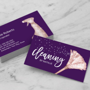 Carte De Visite Service de nettoyage de maison Rose Gold Duster Vi