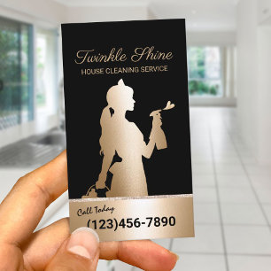 Carte De Visite Service de nettoyage des domestiques Black & Gold