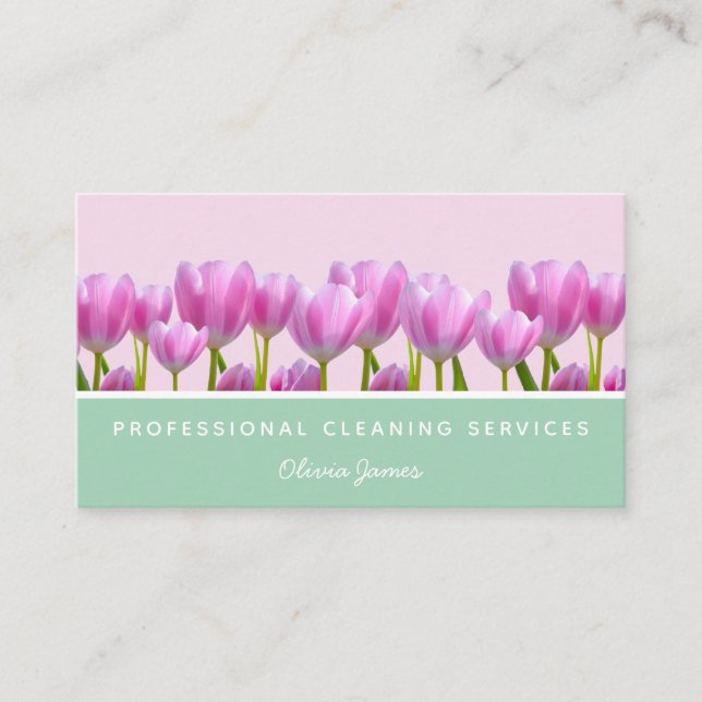 Carte De Visite Service de nettoyage des tulipes à fleurs vertes e (Devant)