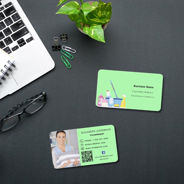 Carte De Visite Service de nettoyage feu vert photo code QR (Créateur téléchargé)