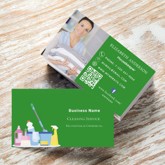 Carte De Visite Service de nettoyage forêt vert photo code QR