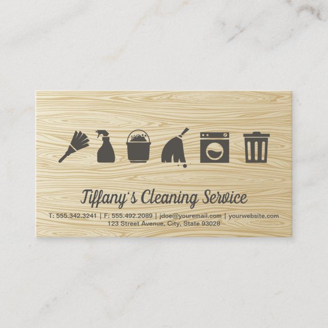 Carte De Visite Service de nettoyage | Grain de bois (Devant)