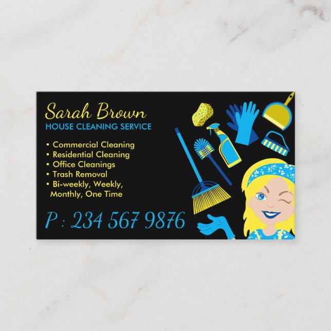 Carte De Visite Service de nettoyage Janitorial Maid Blonde (Devant)