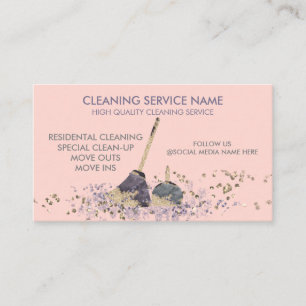 Carte De Visite Service De Nettoyage Janitorial Rose Classy Dirty