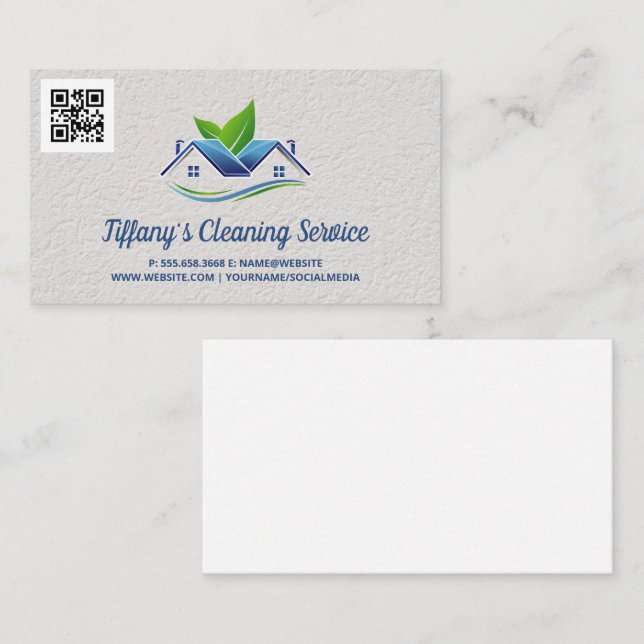 Carte De Visite Service de nettoyage | Logo de la maison | Code d' (Devant / Derrière)
