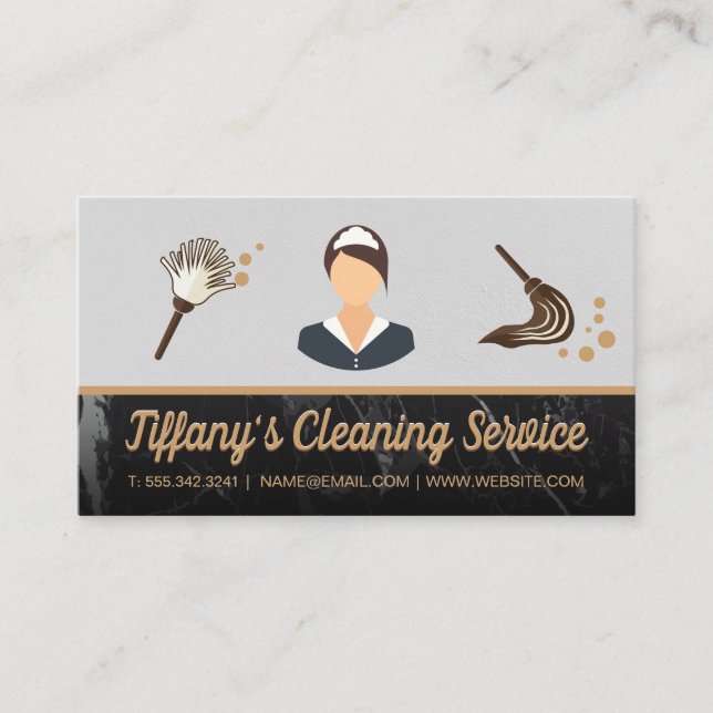 Carte De Visite Service de nettoyage | Maid Mop Duster | Découpe e (Devant)
