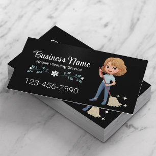 Carte De Visite Service De Nettoyage Maison Cute Cartoon Girl Blac