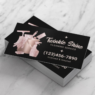 Carte De Visite Service De Nettoyage Maison Cute Noir & Rose
