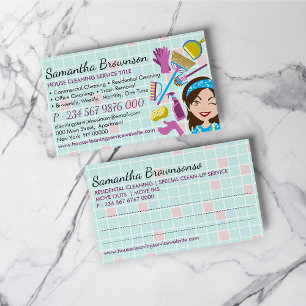 Carte De Visite Service de nettoyage Maison de bonne rose bleu