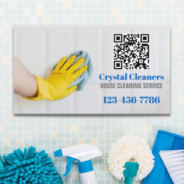 Carte De Visite Service de nettoyage ménager du poste de direction (Janitorial Housekeeping Cleaning Services QR Code Business Card)