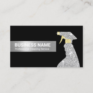 Carte De Visite Service de nettoyage moderne Noir & Argent