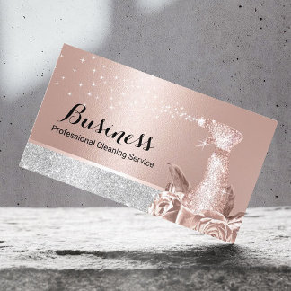 Carte De Visite Service de nettoyage moderne Rose Gold Floral Spra