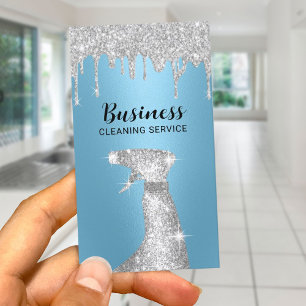 Carte De Visite Service de nettoyage moderne Silver Drips Maid Blu