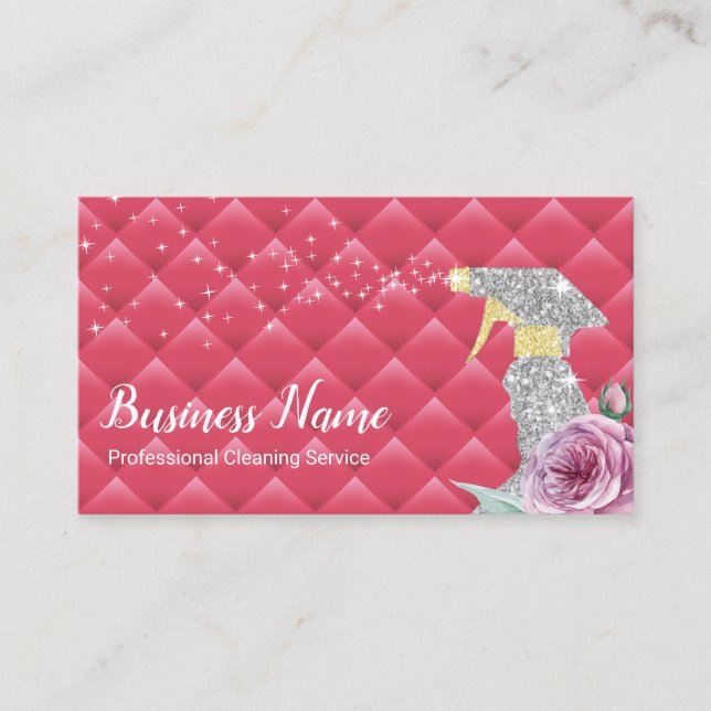 Carte De Visite Service De Nettoyage Moderne Spray Argent Luxe Ros (Devant)