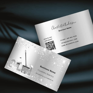 Carte De Visite Service de nettoyage parties scintillant argent po