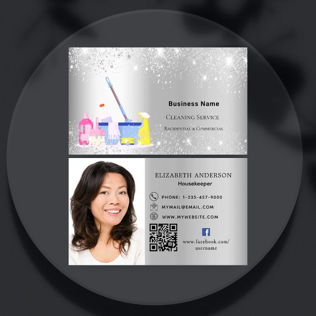 Carte De Visite Service de nettoyage parties scintillant argent po (Créateur téléchargé)