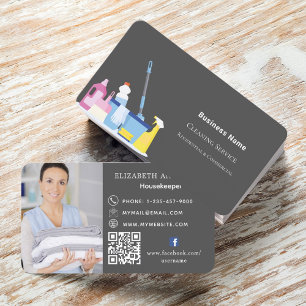 Carte De Visite Service de nettoyage photo gris code QR