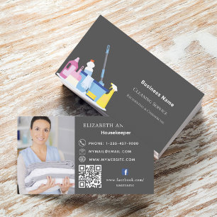 Carte De Visite Service de nettoyage photo gris code QR