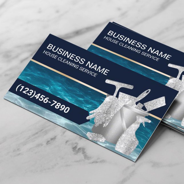 Carte De Visite Service de nettoyage professionnel Blue Ménage (Créateur téléchargé)