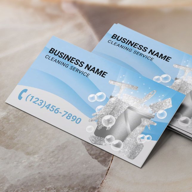 Carte De Visite Service de nettoyage professionnel Courbes bleues  (Créateur téléchargé)